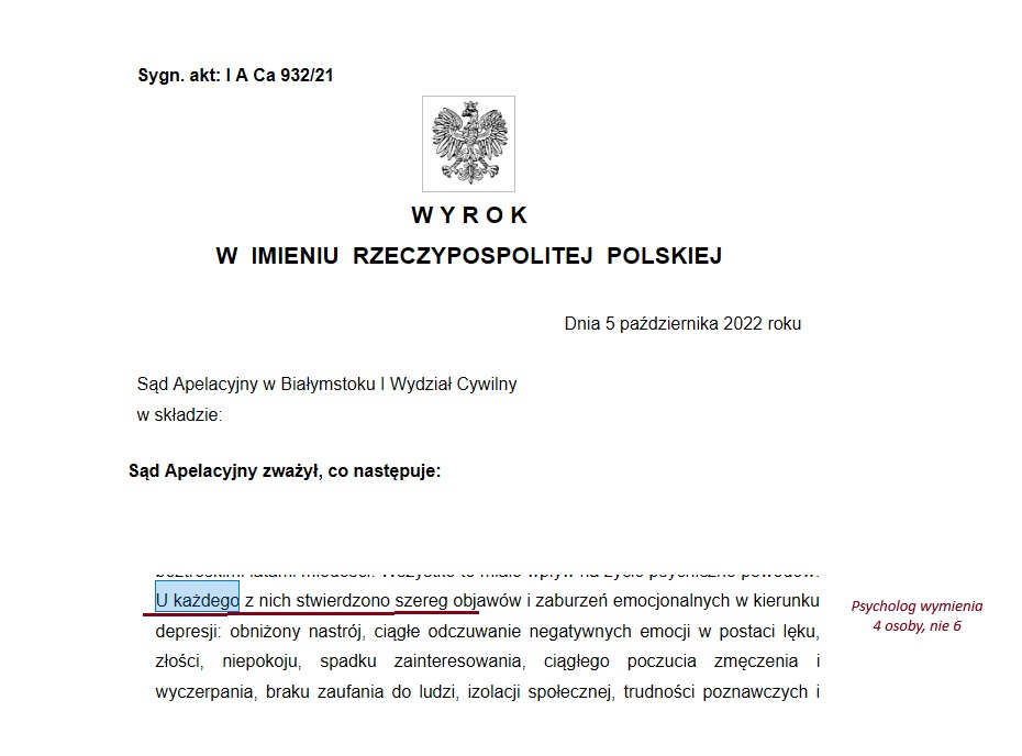 Wyrok Sądu Apelacyjnego w Białymstoku (I ACa 932/21).