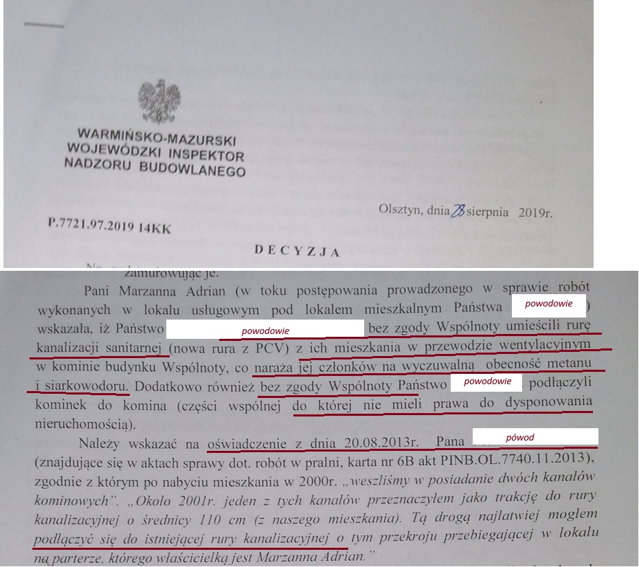 Dowód: rura kanalizacyjna w przewodzie wentylacyjnym.