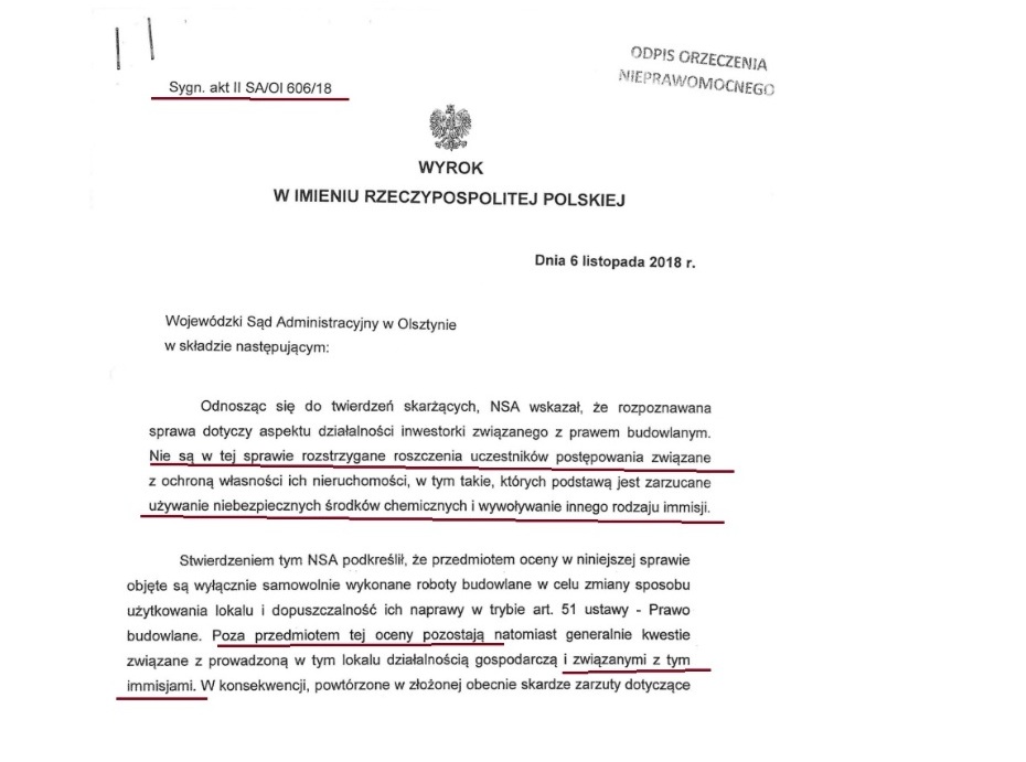 Ten sam fragment w źródle, na które powołuje się sąd: określony jako „poza przedmiotem oceny”.