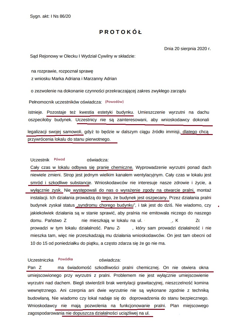 Stanowisko powodów w aktach sprawy.