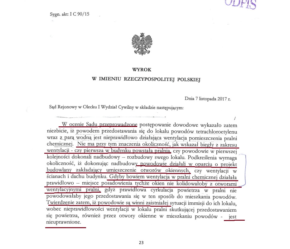Wyrok I C 90/15 (Sąd Rejonowy w Olecku): nadbudowa i okna powodów bez znaczenia dla sprawy.